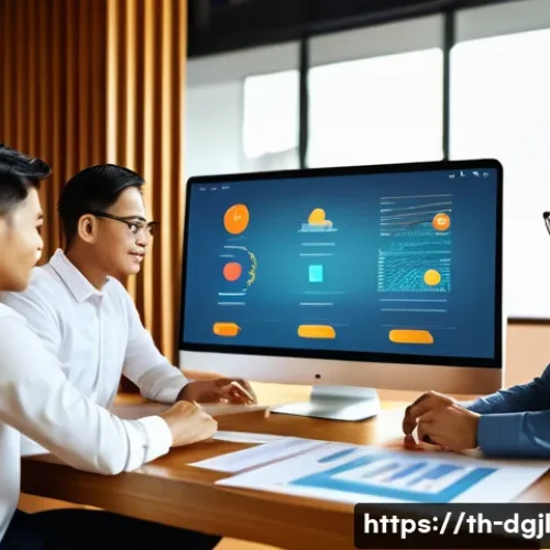 Home 32 디지털 공유지의 효과적인 관리 전략 - A modern digital workspace scene showing a diverse group of Thai professionals collaborating around ...