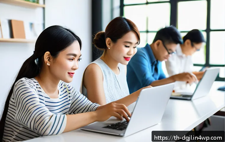 디지털 공유지의 참여 방식 - A vibrant and modern digital community workspace featuring diverse Thai professionals actively engag...